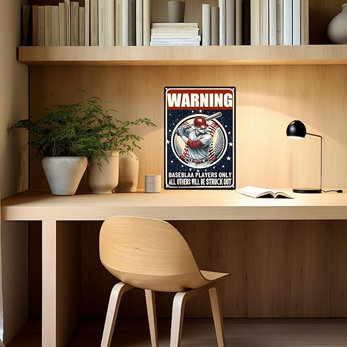 Funny Metal Signs Baseball Poster-Baseball Gifts for Boys,Baseball Gifts for Boys 8-12,Warning Baseball Players Only Sign Boy Room Decorations for Bedroom 8x12 Inches