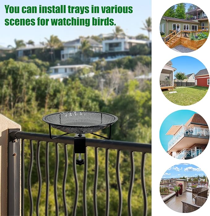 Premium Deck Railing Bird Feeder Tray for Balcony,11.8" Stainless Steel Large Platform Bird Feeder Mesh Seed Tray for Outside Wild Birds,Great Decoration for Garden Backyard