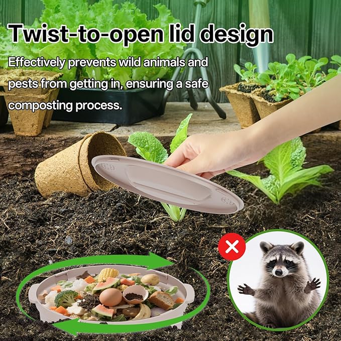 Inground Worm Composter, Outdoor Underground Worm Farm 3.3 Gallons, Garden Worm Compost Bin from Kitchen Food Waste, Black+Gray (10.7x10.7x13Inch)