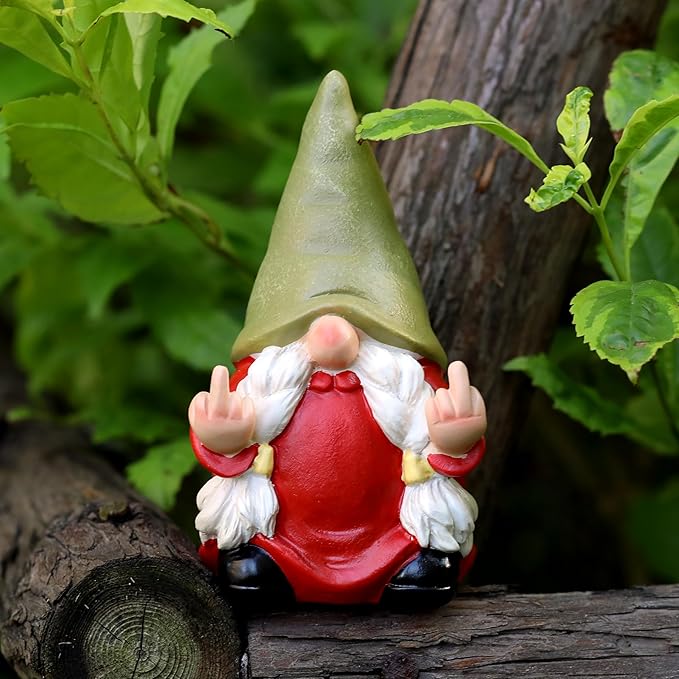 Middle Finger Female Gnome Statue 5.1in， Naughty Garden Gnome Statue Decoration and Lawn Ornament - Funny Garden Gnomes for Outdoor or Home Decor