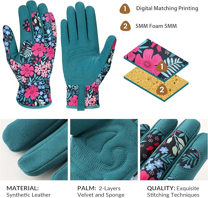 Pleneal Gardening Gloves for Women - Leather Garden Gloves Thorn Proof, Outdoor Protective Working Gloves