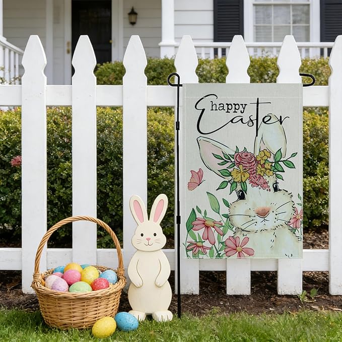 Easter Garden Flags Decors,12x18 Inch Vertical Double Sided Easters Yard Spring Decorations Outdoor Anniversary Front House Lawn Outside Bunny Decor Garden Flag