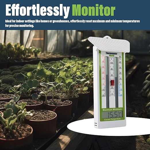 Digital Max Min Thermometer Classic Design - Wall Mounted Temperature Monitor for Garden, Greenhouse or Home