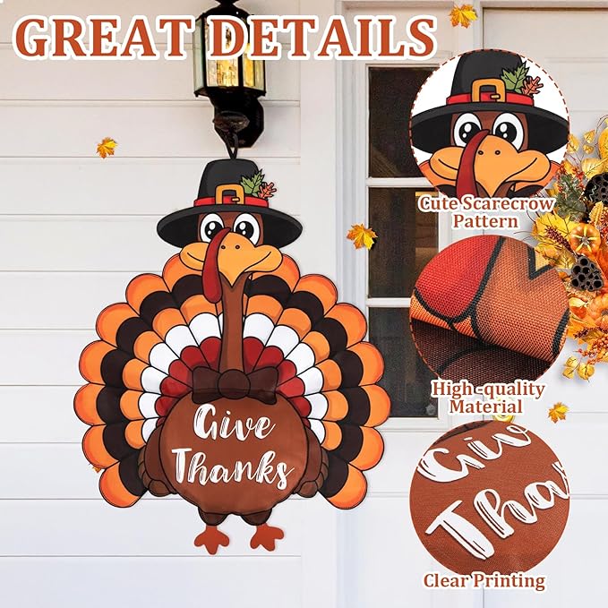 Thanksgiving Garden Flag Outdoor Decorations for Outside Double-Sided Printed, Large Fall Turkey Winter Autumn Yard Flags House Banner Yard Sign Seasonal Decoration