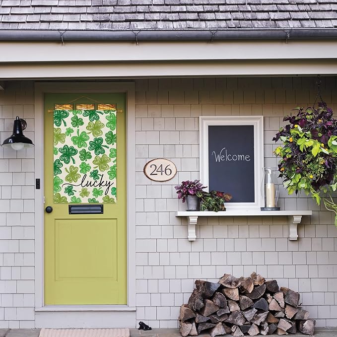 AVOIN colorlife St Patricks Day House Flag 28x40 Inch Double Sided Outside, Shamrock Lucky Clover Holiday Yard Outdoor Flag