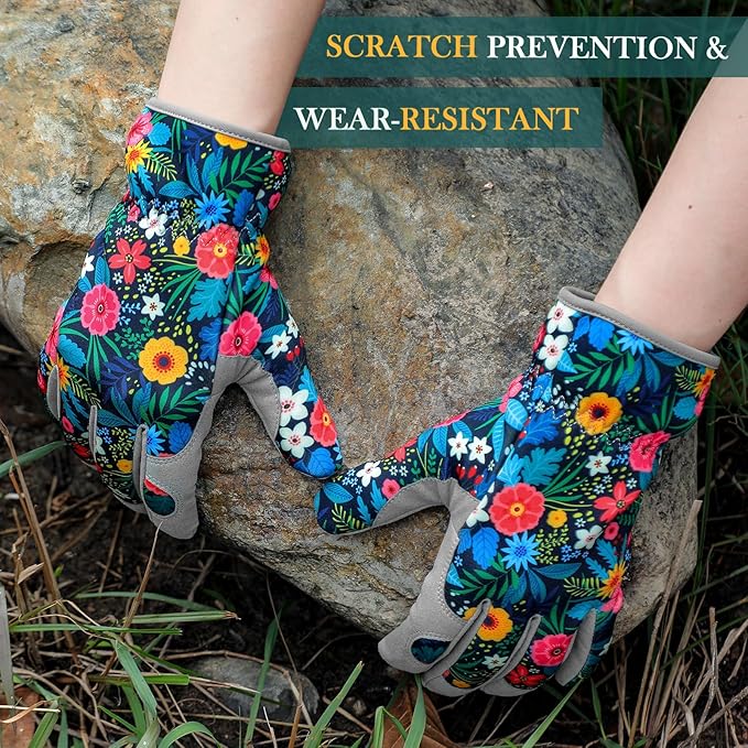 Trifabricy Gardening Gloves for Women, Breathable Leather Garden Gloves with Grip, Thorn-Proof Puncture-Resistant Work Gloves