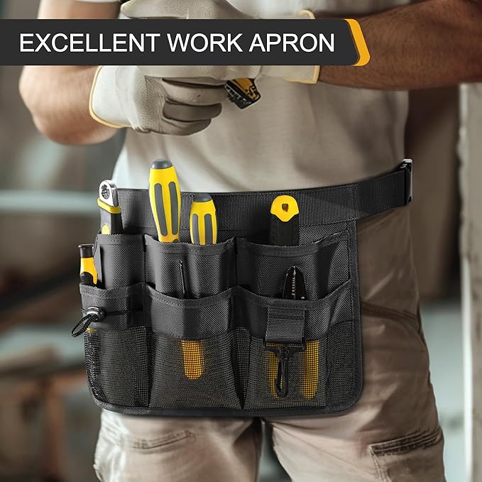 Garden Apron for Women, Adjustable Tool Belt with 8 Pockets - Heavy Duty Oxford Work Belt for Gardening, Construction (Black)