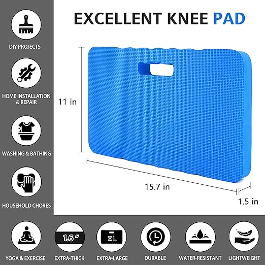 HOOPLE Extra Thick Kneeling Pad 1.5 Inch, Large Foam Kneeling Cushion for Gardening, Bathing, Exercise, Yoga & Garage Work, Waterproof Comfort Knee Mat for Gardeners & Home Use, Blue 17.5 x 11 x 1.5 Inches