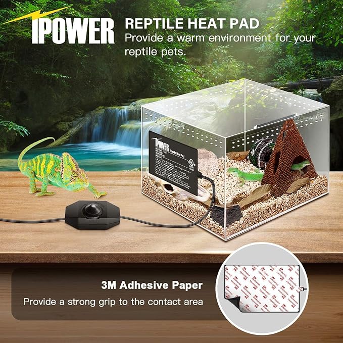 iPower 4x7 Inch Reptile Heating Pad with Adjustable Controller Knob, Under Tank Heater Mat for Turtles, Lizards, Snakes, Amphibians & Small Pets, 2 Pack