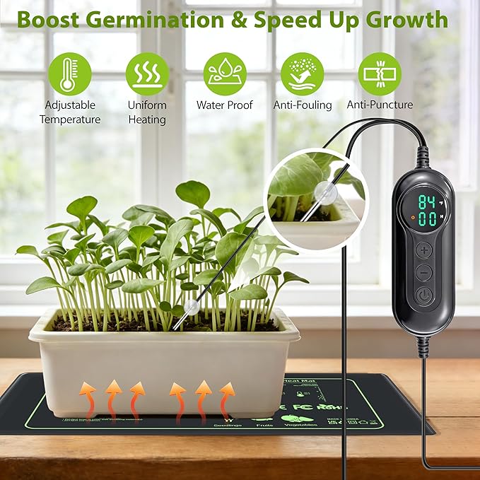Seedling Heat Mat with Thermostat Controller for Plants Heating Pad Seed Starting Heating Warming Pad Temperature and Auto Off Timer Waterproof Warmer Fermentation Indoor Greenhouse Heater
