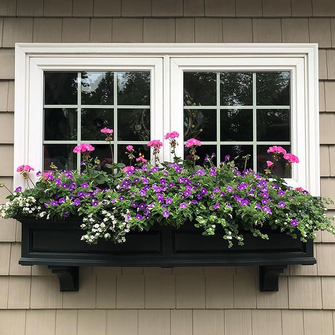 Mayne Nantucket 4-Foot Window Box – Self-Watering, Weather-Resistant Planter for Flowers – Durable Design for Outdoor Use, Perfect for Windows