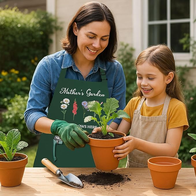 Garden Aprons for Mom, Mothers Day Apron Gifts for Mother Wife, Gardening Gifts for Gardeners, Kitchen Cooking Apron