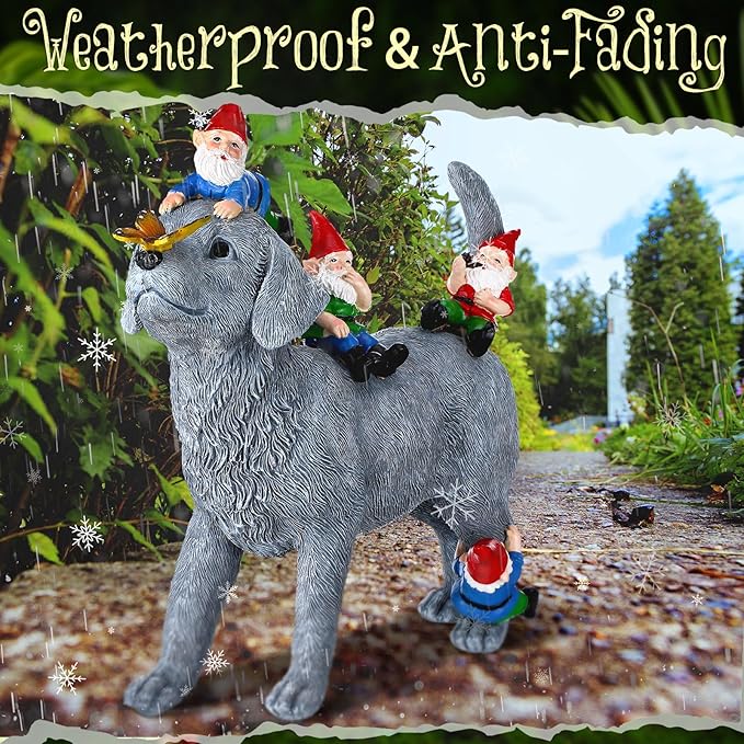 Chunful Dog and Gnome Garden Statues for Outside Decor with Butterfly Funny Yard Decorations Home Indoor Outdoor Patio Lawn Ornaments Housewarming Birthdays Gifts for Women Mom Grandma, 10.62 Inch
