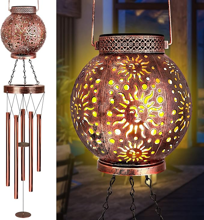 YHmall Solar Wind Chimes for Outside, 38" Sun Gifts for Mom, Memorial Wind Chimes for Women, Hanging Solar Lantern Windchimes Outdoors for Patio Yard Garden Decor