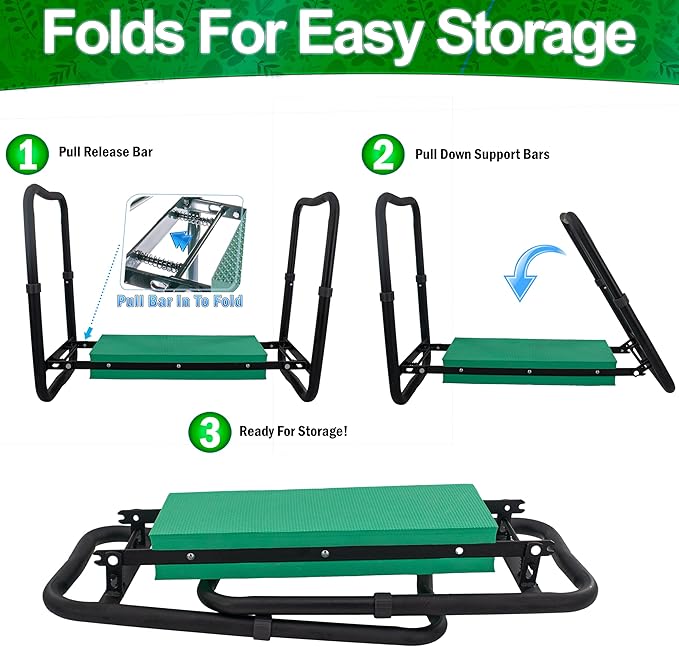 5 STAR SUPER DEALS Adjustable Garden Kneeler & Seat with Handles - Heavy-Duty Outdoor Foldable, Portable Garden Stool with Thick EVA Foam Pad, Multi-Purpose Gardening Bench for Kneeling and Sitting.