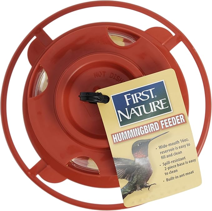 First Nature 993091-546 16 oz. Hummingbird Flower Feeder , Red