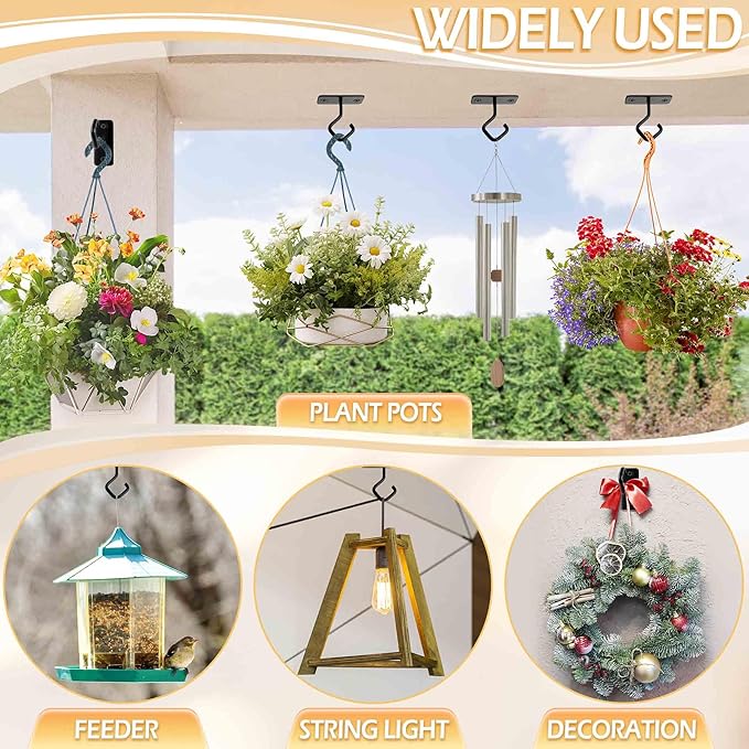 Ceiling Hooks for Hanging Plants: 4 Pack 2.5 Inch Iron Plant Bracket for Wall Mount, Black Metal Plant Hangers Wall Hooks for Light, Lanterns, Wind Chimes, Outdoor Indoor