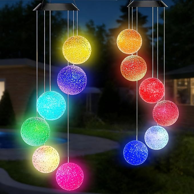 Solar Wind Chime for Outside,2 Pack Hanging Wind Chimes for Outside,Solar Powered Color Changing Crystal Ball WindChimes,Patio Yard Outdoor Garden Porch Decor,Unique Ourdoor Gifts for Mom Grandma