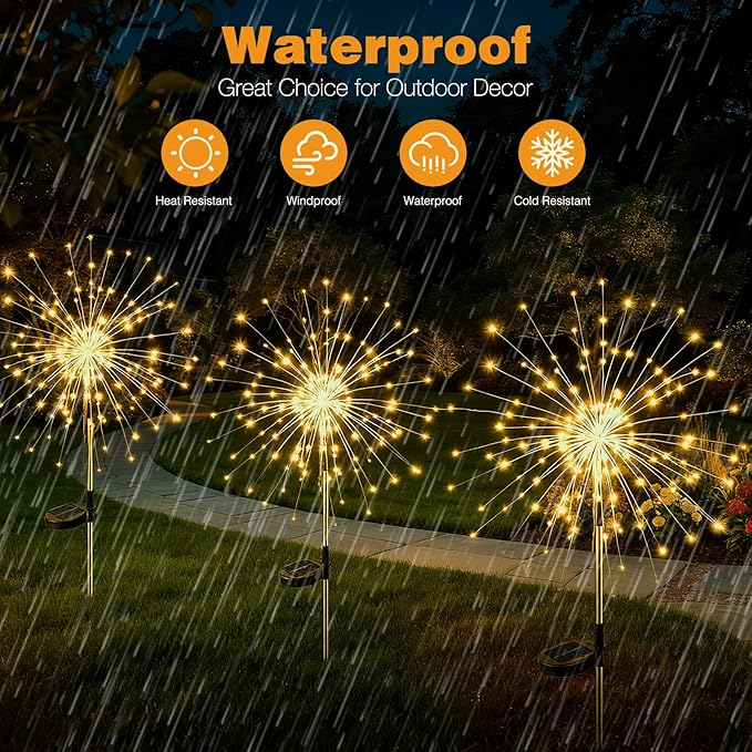 btfarm 2 Pack 120 LED Solar Garden Lights Outdoor, 8 Modes Firework Lights Solar Powered, Waterproof Twinkle Fairy Light Outside for Yard Patio Pathway Pool Christmas Party Decorative, Warm White