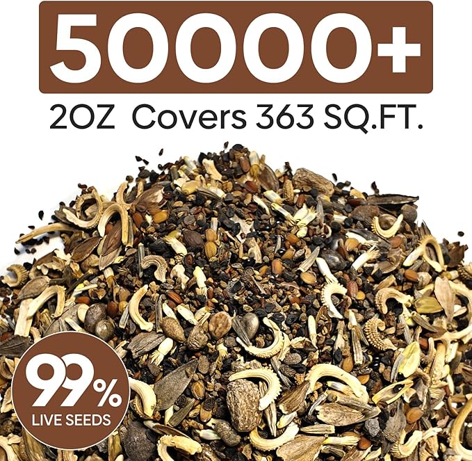 Wildflower Seeds Mix, 2 Oz, 50,000+ Seeds, 28 Varieties, Attracts Bees, Butterflies & Birds, Colorful Flowers