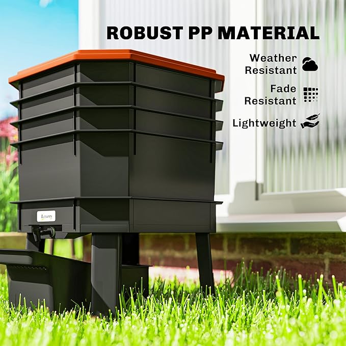 Outsunny 4-Tray Worm Composter Bin, 7.4 Gal Outdoor & Indoor Worm Composter, Farm Starter Kits for Vermicomposting Starter, Garden Composting Bin for Recycling Food Waste, Orange