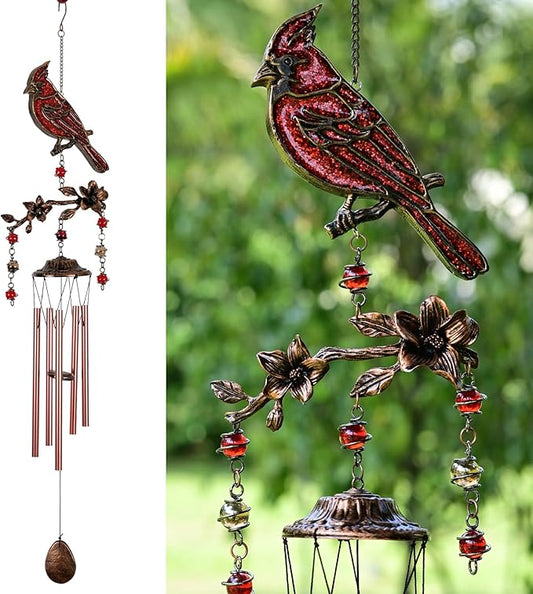Wind Chimes for Outside, Wind Chimes Outdoor Clearance, Soothing Tones Outdoors, Cardinal Wind Chime, Memorial, Sympathy Gift, Patio, Porch, Home Décor, Modern, Art Décor, Bronze (32" Cardinal)