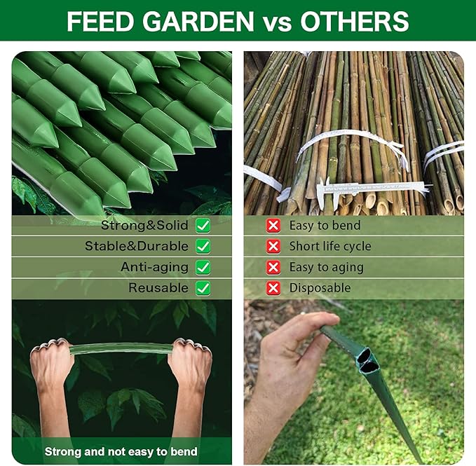 FEED GARDEN Garden Stakes 72 Inch 6ft 25 Pack, Sturdy Plant Metal Sticks Support, Plastic Coated Plant Stakes,Tomato Stakes, Beans,Trees