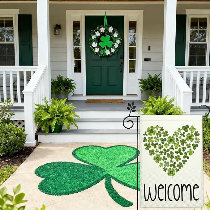 Happy St Patricks Day Garden Flag St Patrick's Day Yard Sign Garden Flags for Outside 12x18 Double Sided Shamrock Lucky Irish Blessing Signs Outdoor Decorations