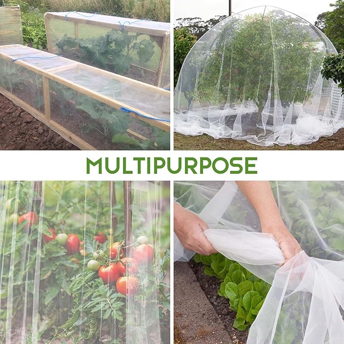 Unves Garden Netting, 10' x 50' Ultra Fine Mesh Bird Netting for Garden, Insect Mosquito Net for Patio Protection, Pests Bugs Plant Covers for Vegetable Plants Fruit Trees Berry Bushes Raised Beds