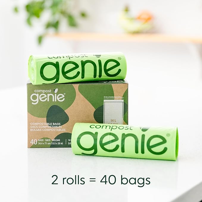3.6 Gallon Compostable Bags, 40 Count, Sturdy for Food Waste, Compatible with Kitchen Compost Genie Bins, ASTM D6400 Certified