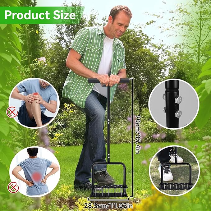 Lawn Aerator, Aerator Lawn Tool for Manual Weeding, Pre-Assembled Aerator Tool for Patio Lawns and Gardens, Lawns Improvement and Yard Care, Garden Tools