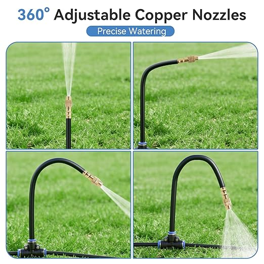 100FT Drip Irrigation System Kit for Garden with 17pcs Copper Nozzles&1/4" irrigationTubing,Easy Install Complete drip Irrigation System for Garden Watering System,Plants,Raised Beds&Greenhouses