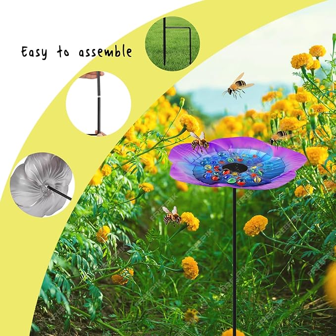 Butterfly Feeder - Outdoor Butterfly Puddler,Bee Cups for Garden with Coloured Glass Stone,garden decor for butterfly feeders for outdoors,Bee Watering Station(Blue/Purple)