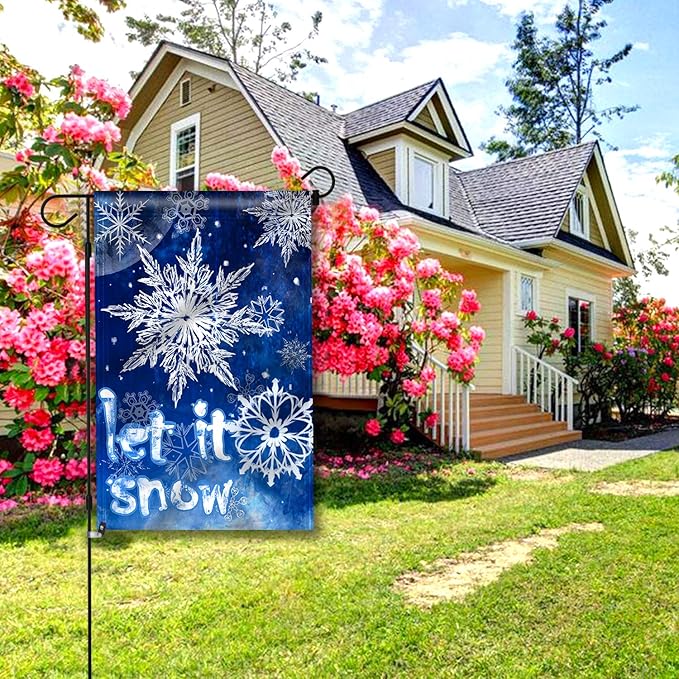 Anley Double Sided Premium Garden Flag, Winter Snowflake Let It Snow Decorative Garden Flags for Home Decor - Weather Resistant & Double Stitched Yard Flags - 18 x 12.5 Inch