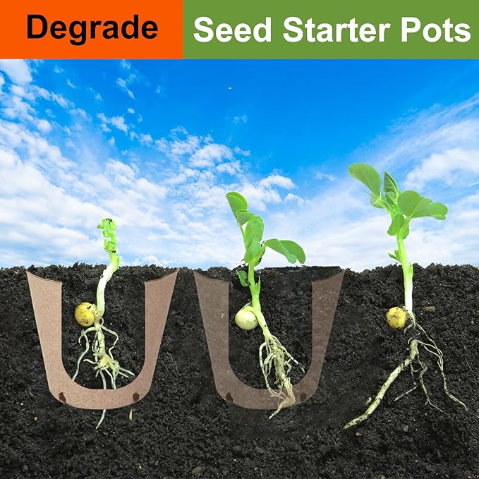130 Pack Organic Peat Pots, 4 Inch Plant Starter Round Nursery Pot with Drainage Holes, Seedling Nursery Box, Seed Starting Tray, Bulk Garden Germination Paper Pulp Container with 130 Plant Labels