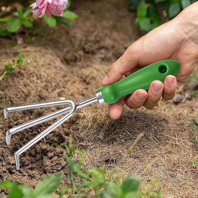 Garden Rake Soil Tiller, Stainless Steel Claw Gardening Tools with Ergonomic Handle, Bow Rake Garden Fork Hand Rake Cultivator, Great for Gardening, Cultivating, Loosening Soil, Spreading Mulch