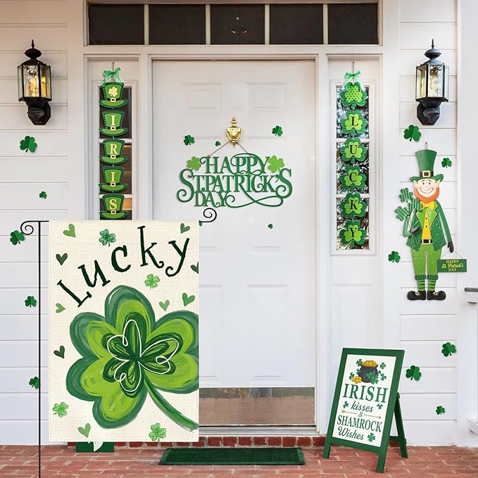 AVOIN colorlife St Patricks Day Garden Flag 12x18 Inch Double Sided Outside, Lucky Clover Shamrock Holiday Yard Outdoor Flag