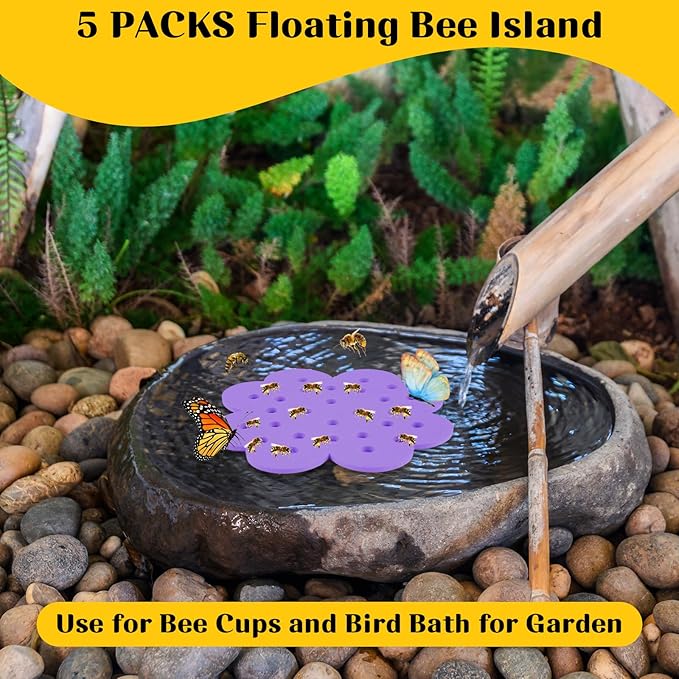 5 Pack Floating Bee Island, 6.5 Inch EVA Flower Shape Bee Watering Station, Bee Bath Bee Drinking Station Waterer & Butterfly Water Stations Butterfly Feeders for Outdoors Thirsty Pollinators Feeding