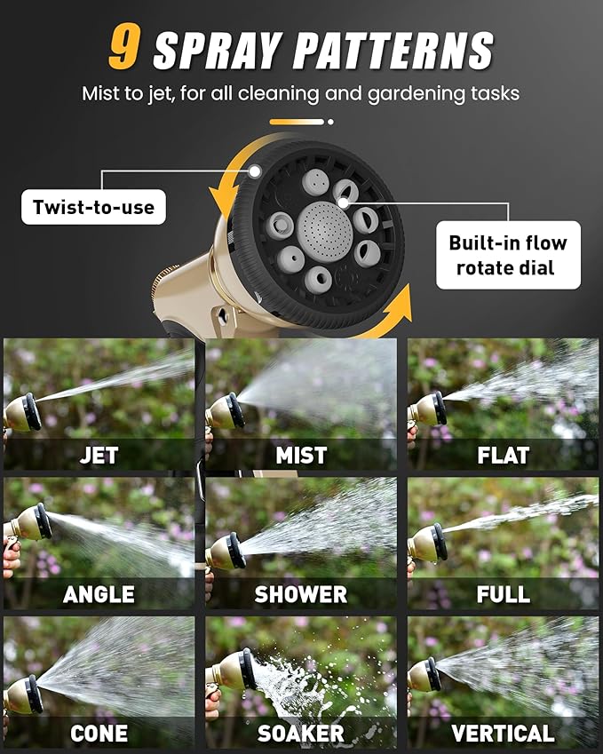 RAINPOINT Garden Hose Nozzle, 9 Spray Patterns Hose Sprayer Nozzle, Heavy Duty Metal Water Hose Nozzle, Adjustable Hand Sprayer, Watering Plants and Lawn, Pet Showering, Gray