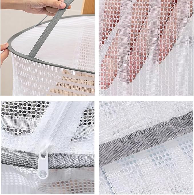 Herb Drying Rack, 3 Layer Hanging Mesh Net Herb Dryer with Foldable Mesh Net for Herbs, Fruits Vegetables Plants