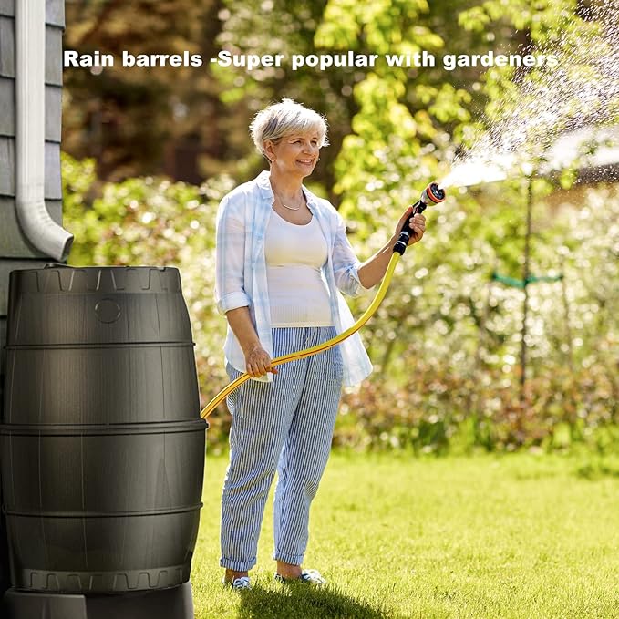 EJWOX Rain Barrels to Collect Rainwater from Gutter for Outdoor Use, 45 Gallon Black Rain Water Collection Barrels, BPA Free Water Catcher with Spigot, Lid, and Hose