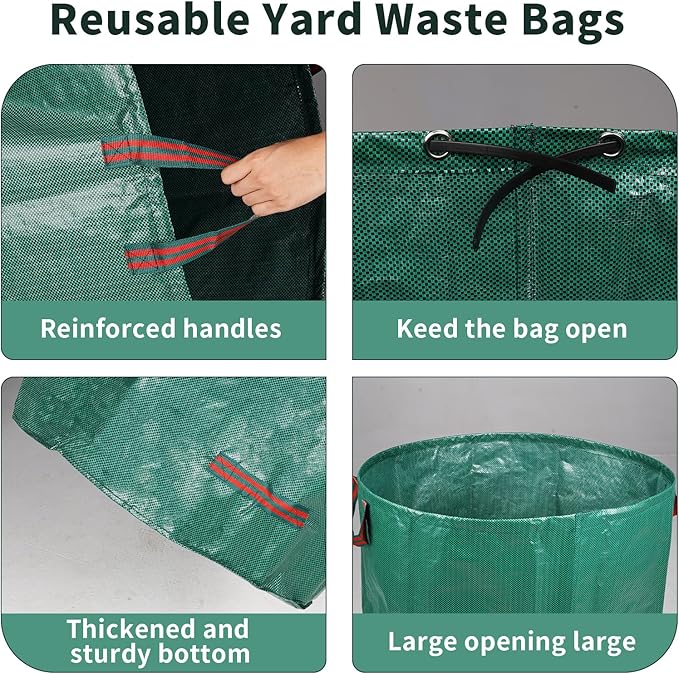 2 Pack Yard Waste Bags, 53 Gallon Lawn and Leaf Bags, Reusable Heavy Duty Garden Bags for Collecting Leaves, Waste Container for Clean Up Outdoor Debris Leaves Grass Clippings