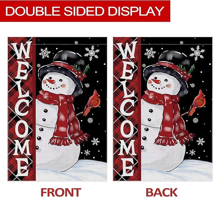 Christmas Snowman Garden Flag, Christmas Decor Yard Flag 12x18 Double Sided Winter, Snowman Garden Flags Signs Home Decorations Rustic Welcome Outdoor Farmhouse Xmas