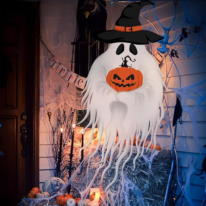 Halloween Garden Flag Outdoor Decorations for Outside Double-Sided Printed, Pumpkin Ghost Winter Yard Flags House Yard Seasonal Decoration 14.5 x 31.8 Inch Treat or Trick