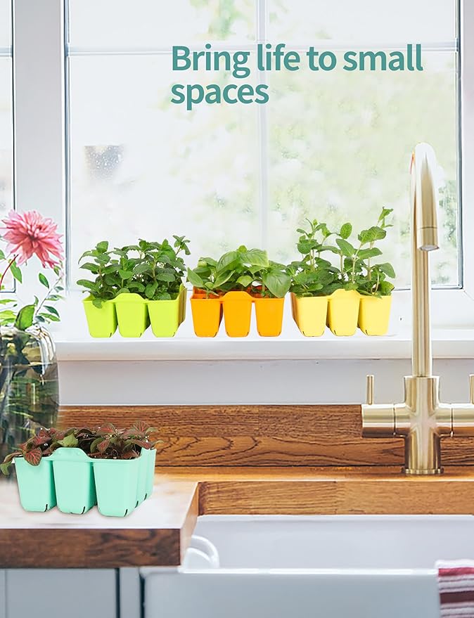 8 Pack Seed Starter Tray, Silicone Reusable Seedling Starter Trays Fit Up to 10" 20" Planting Tray, BPA-Free & Dishwasher Safe, Seed Starting Trays for Vegetable, Flower, Herb (Total 72 Cells)