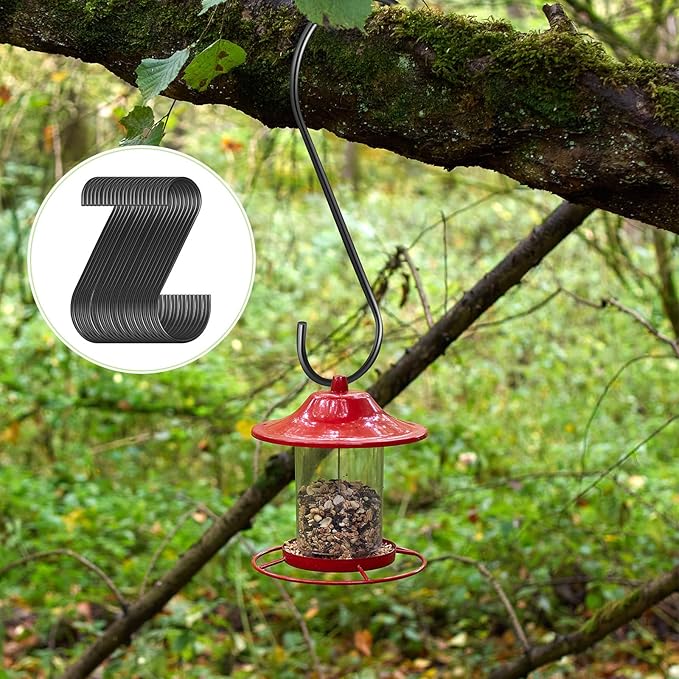 24 Pack 12 Inch Large S Hooks for Hanging Plants, Heavy Duty Black Metal Hangers for Pergola Garage Organization Bird Feeders Closet Rod Vinyl Coated Non Slip Utility Hooks