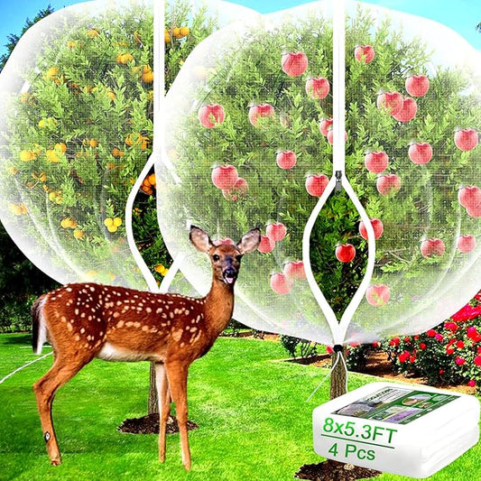 Fruit Tree Netting with Zipper - 4Pcs 5.3 x 8 FT Garden Bird Netting for Blueberry Bushes with Drawstring,Insect Plant Protection Mesh Net Bags for Tomato,Flowers,Animals,Cherry (4, 5.3 x 8 FT)