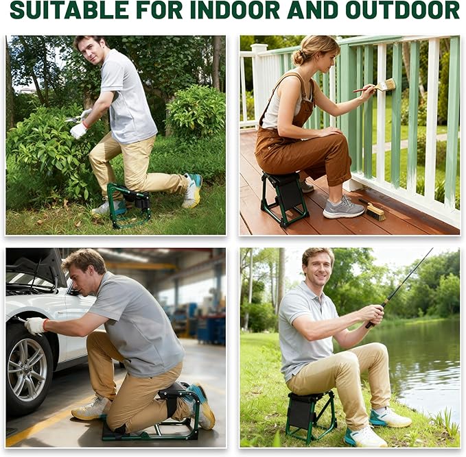 Garden Kneeler and Seat, Foldable Gardener Stool with Soft Kneeling Pad, Ergonomic Knee Seat for Gardening Farm Work, Multifunctional Gardening Gifts for Women Mom Men Seniors