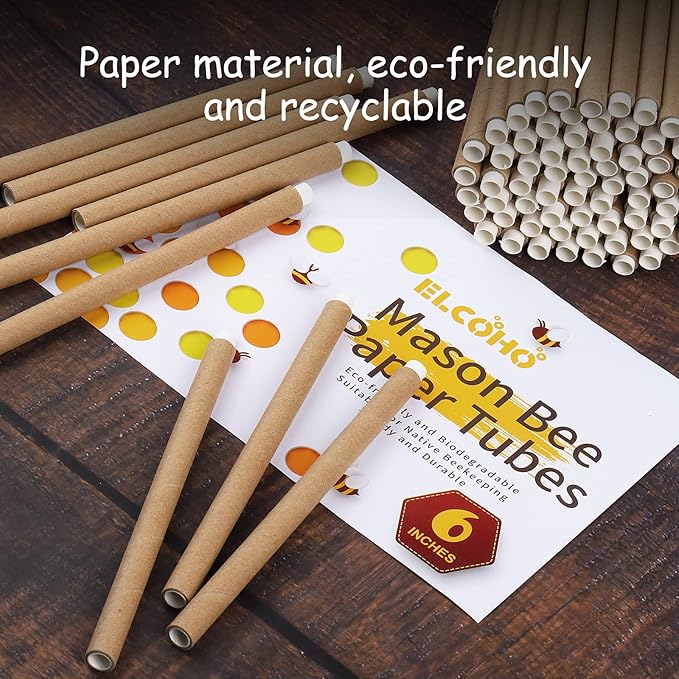 Elcoho 60 Sets of Outdoors Mason Bee Nesting Tube Refill Kit Includes 60 Pieces 6-Inch Replacement Tubes & 60 Pieces Refill Tubes, Bee Nest House Hotels Tubes Bee Paper Inserts Cardboard Nest Tubes