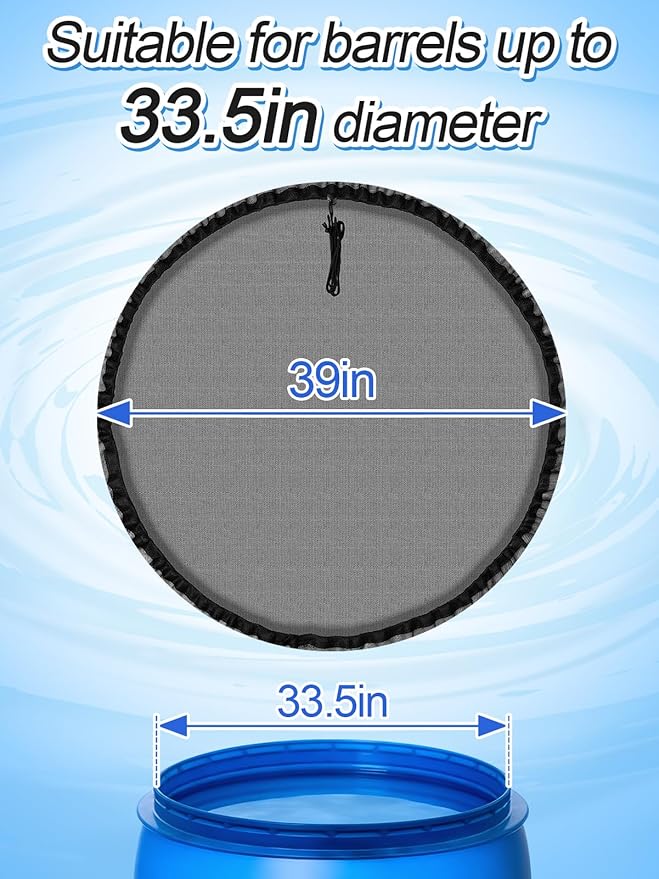Mesh Cover for Rain Barrels - 2pcs 39in Rain Barrel Netting with Drawstring, Water Collection Buckets Tank Protector Screen for Preventing Fallen Leaves in Outdoor Garden Eaves